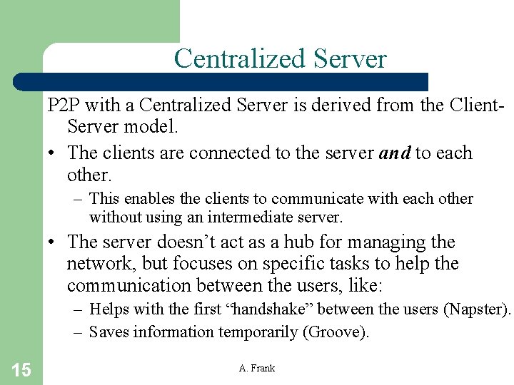 Centralized Server P 2 P with a Centralized Server is derived from the Client.