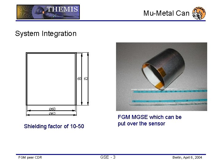 Mu-Metal Can System Integration 60 62 FGM MGSE which can be put over the