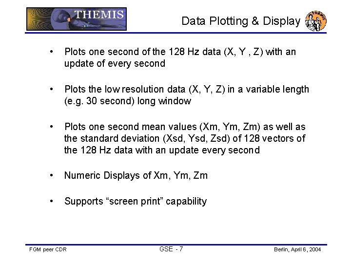 Data Plotting & Display • Plots one second of the 128 Hz data (X,