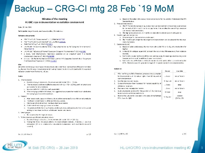 Backup – CRG-CI mtg 28 Feb `19 Mo. M M. Sisti (TE-CRG) – 28