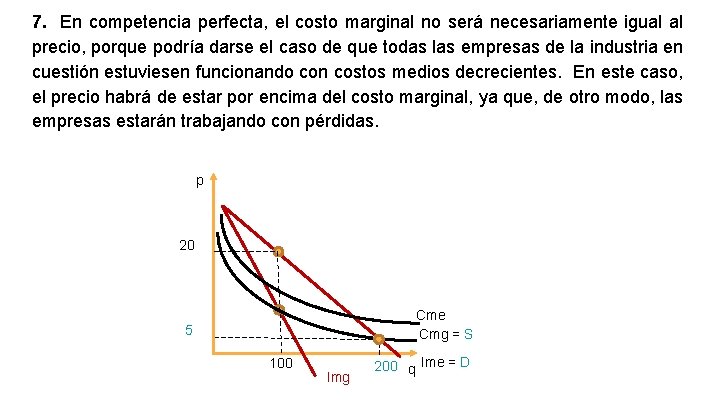 7. En competencia perfecta, el costo marginal no será necesariamente igual al precio, porque