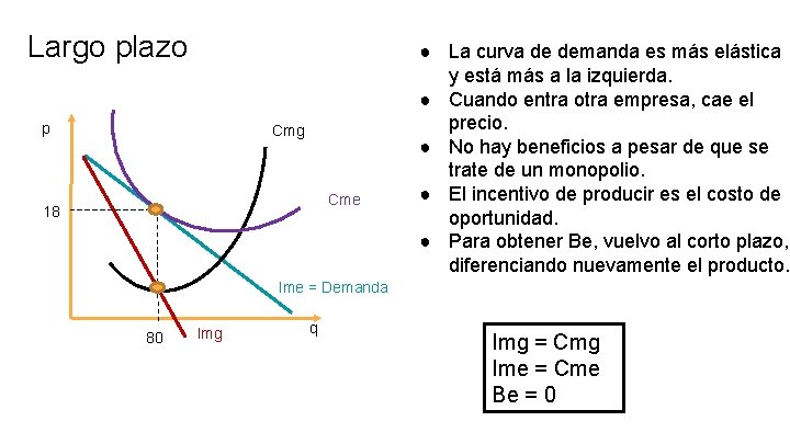 Largo plazo p Cmg Cme 18 ● La curva de demanda es más elástica
