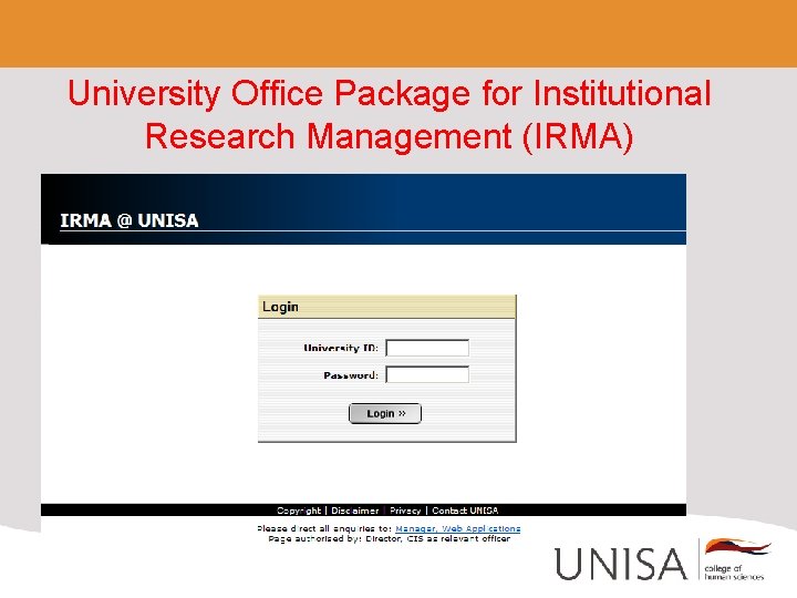 University Office Package for Institutional Research Management (IRMA) 