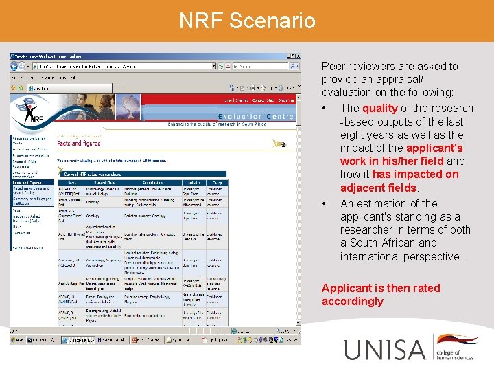 NRF Scenario Peer reviewers are asked to provide an appraisal/ evaluation on the following: