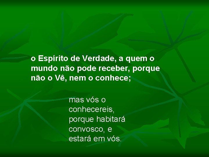 o Espírito de Verdade, a quem o mundo não pode receber, porque não o