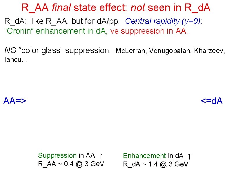 R_AA final state effect: not seen in R_d. A: like R_AA, but for d.