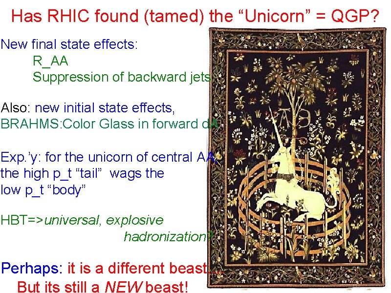 Has RHIC found (tamed) the “Unicorn” = QGP? New final state effects: R_AA Suppression