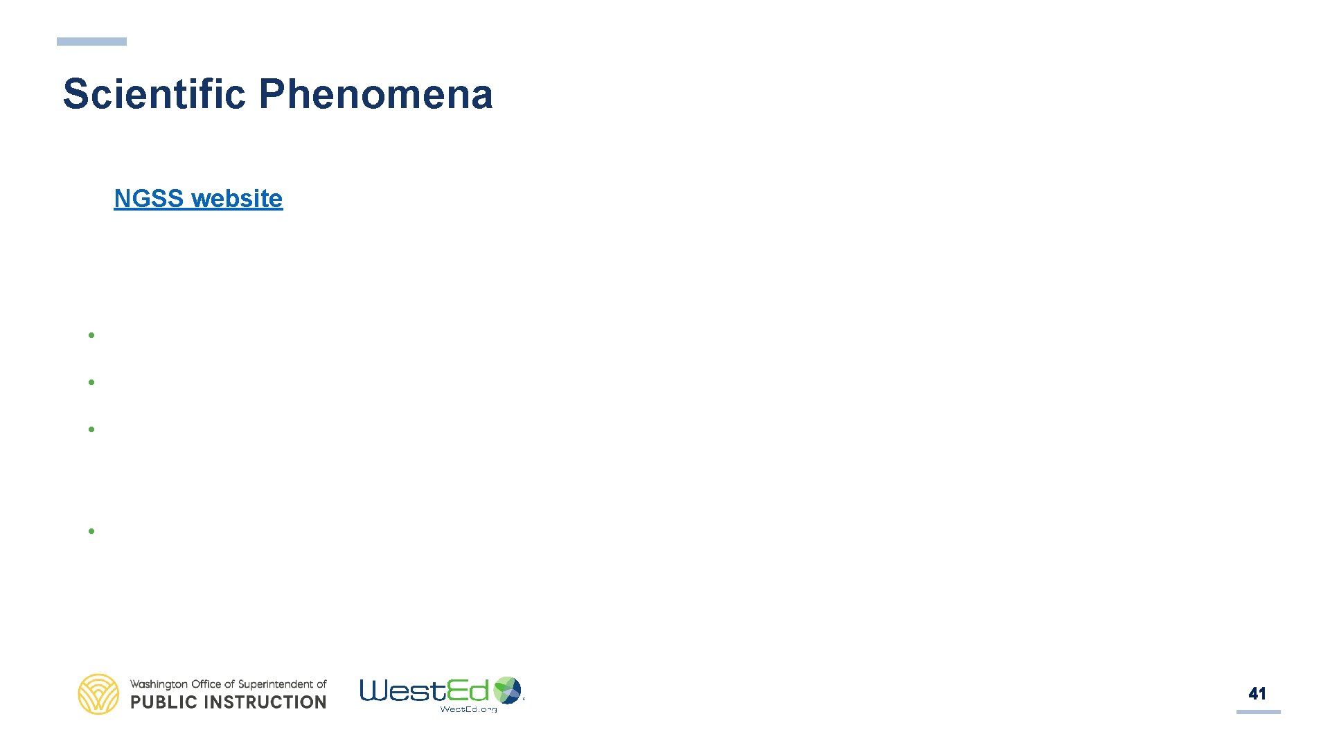 Scientific Phenomena The NGSS website defines scientific phenomena as observable events that students can