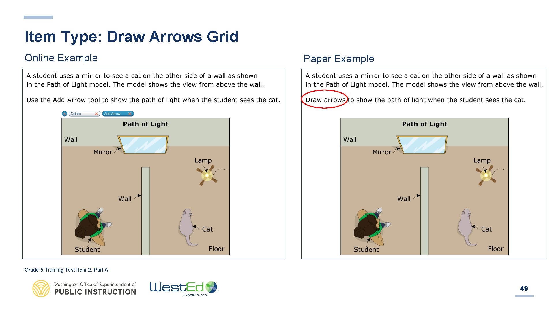 Item Type: Draw Arrows Grid Online Example Paper Example Grade 5 Training Test Item