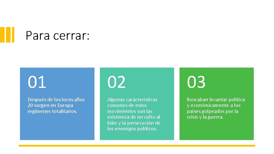 Para cerrar: 01 02 03 Después de los locos años 20 surgen en Europa