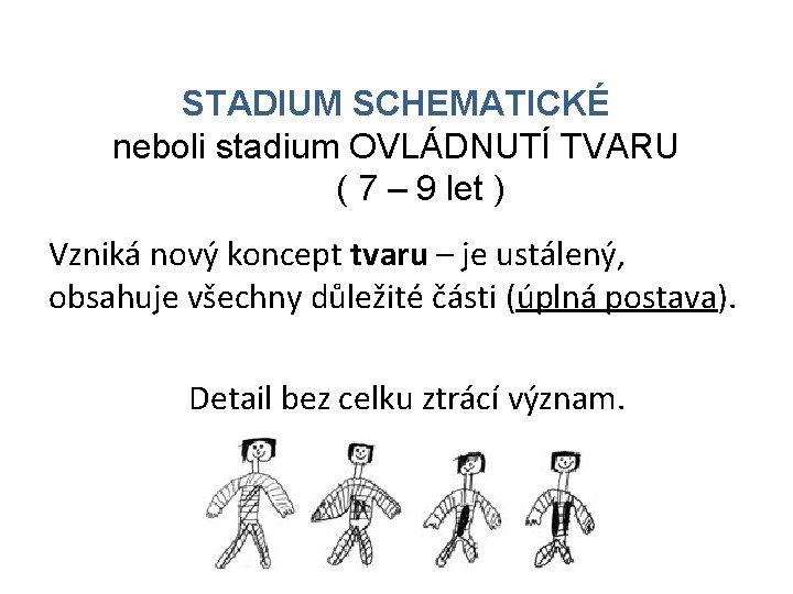 STADIUM SCHEMATICKÉ neboli stadium OVLÁDNUTÍ TVARU ( 7 – 9 let ) Vzniká nový
