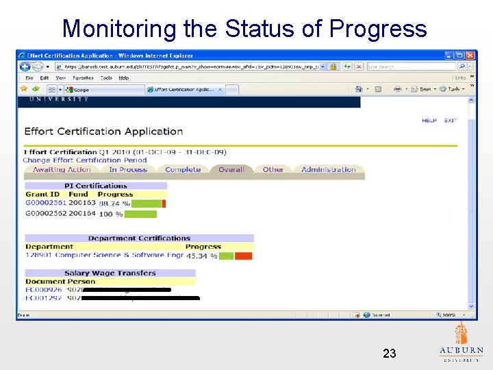 Monitoring the Status of Progress 23 