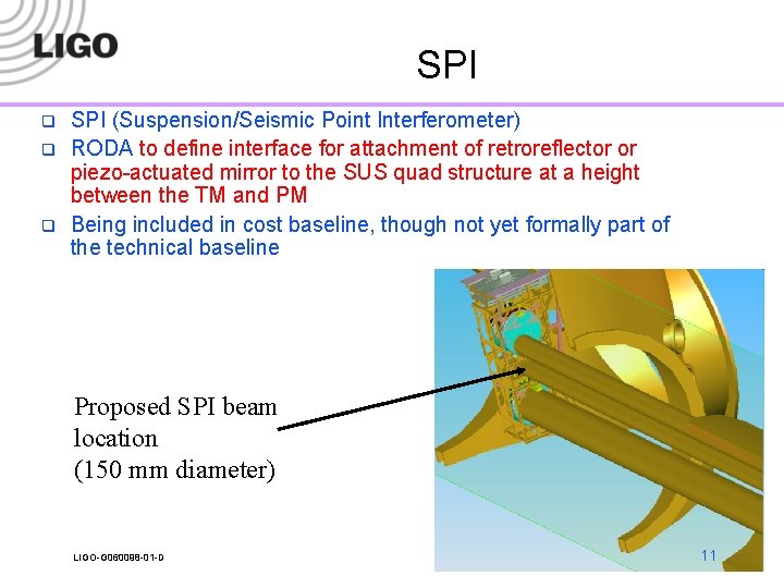 SPI q q q SPI (Suspension/Seismic Point Interferometer) RODA to define interface for attachment