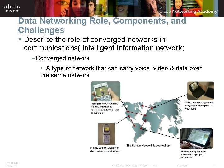 Data Networking Role, Components, and Challenges § Describe the role of converged networks in