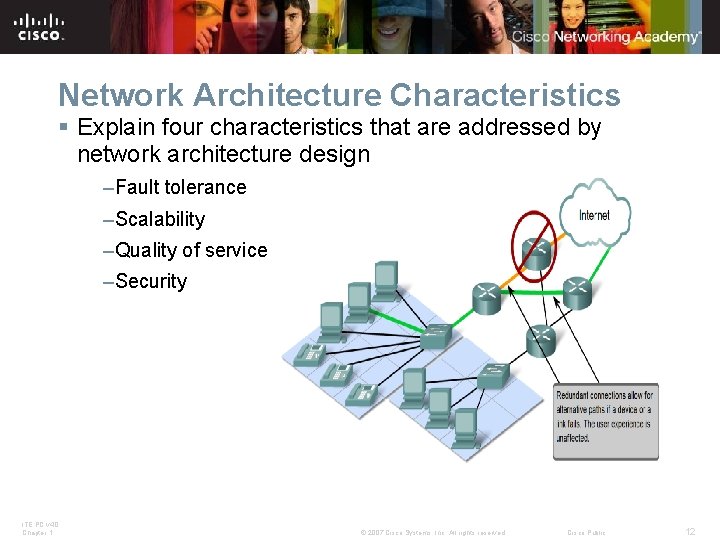 Network Architecture Characteristics § Explain four characteristics that are addressed by network architecture design