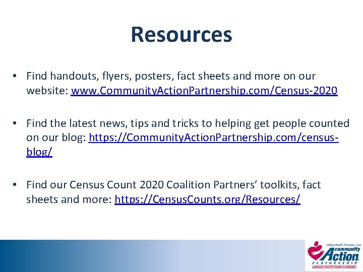 Resources • Find handouts, flyers, posters, fact sheets and more on our website: www.