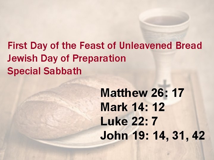 First Day of the Feast of Unleavened Bread Jewish Day of Preparation Special Sabbath