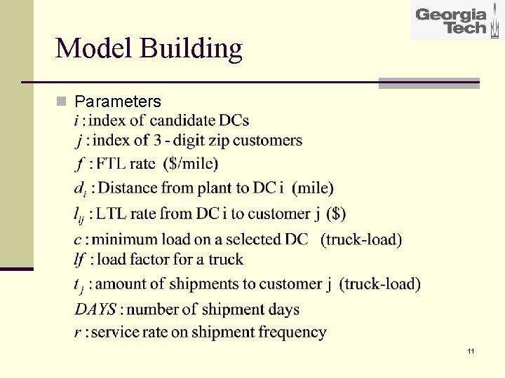 Model Building n Parameters 11 