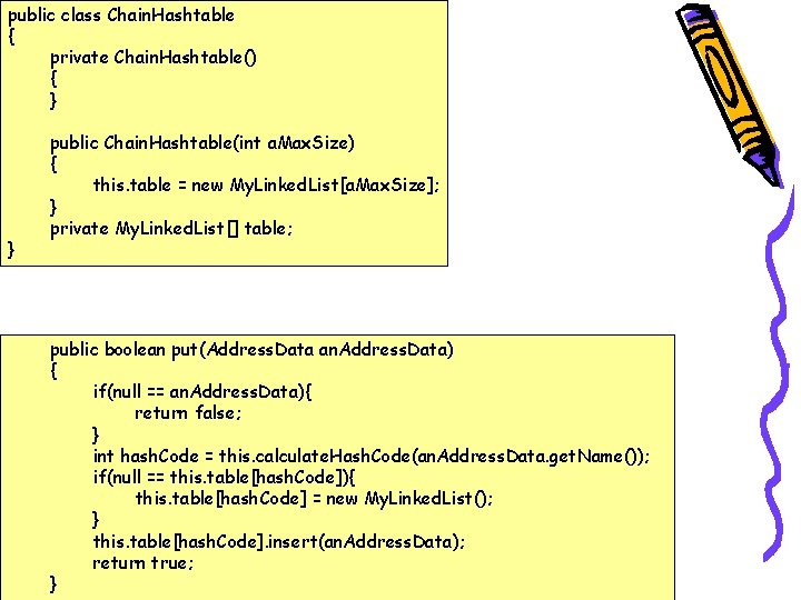 public class Chain. Hashtable { private Chain. Hashtable() { } } public Chain. Hashtable(int