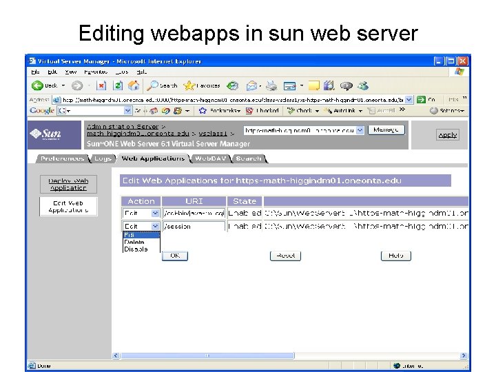 Editing webapps in sun web server 