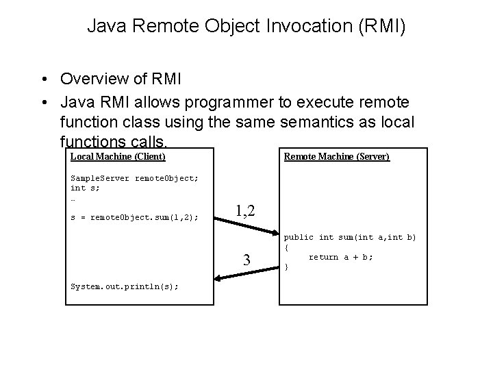 Java Remote Object Invocation (RMI) • Overview of RMI • Java RMI allows programmer