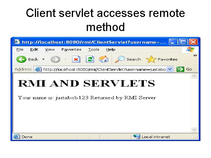 Client servlet accesses remote method 