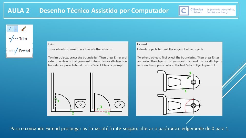 AULA 2 Desenho Técnico Assistido por Computador Para o comando Extend prolongar as linhas