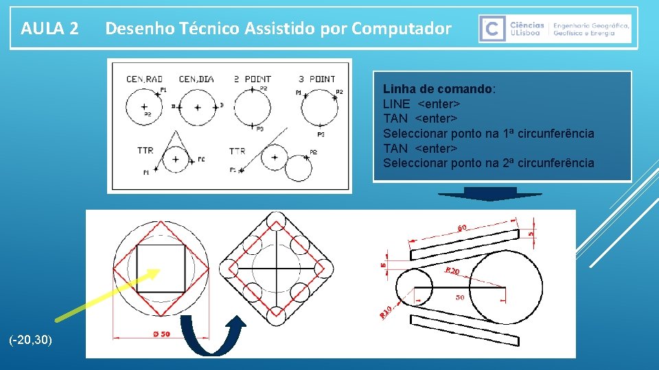 AULA 2 Desenho Técnico Assistido por Computador Linha de comando: LINE <enter> TAN <enter>