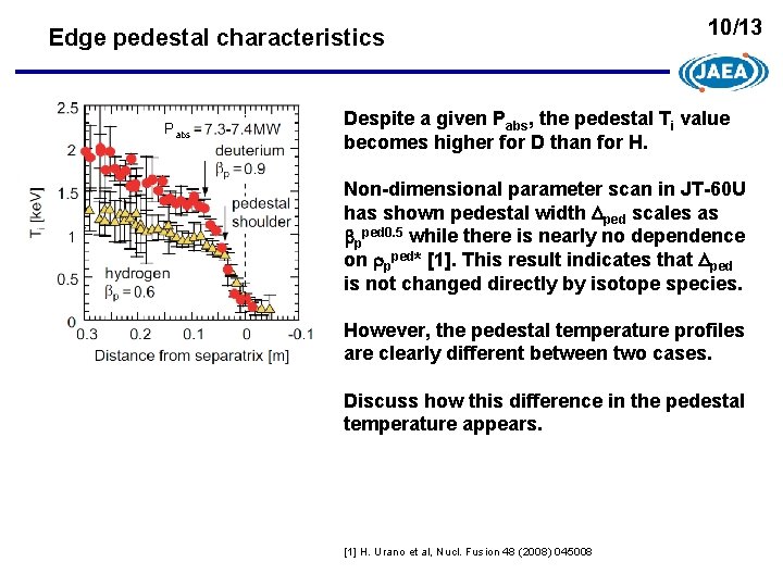 Edge pedestal characteristics Pabs 10/13 Despite a given Pabs, the pedestal Ti value becomes