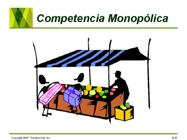 Competencia Monopólica Copyright 2007, Prentice Hall, Inc. 9 -27 