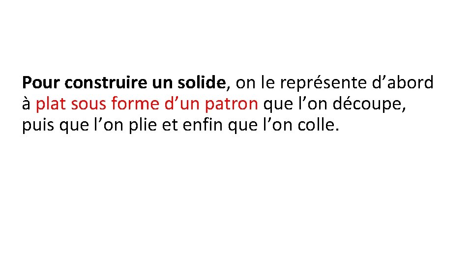 Pour construire un solide, on le représente d’abord à plat sous forme d’un patron