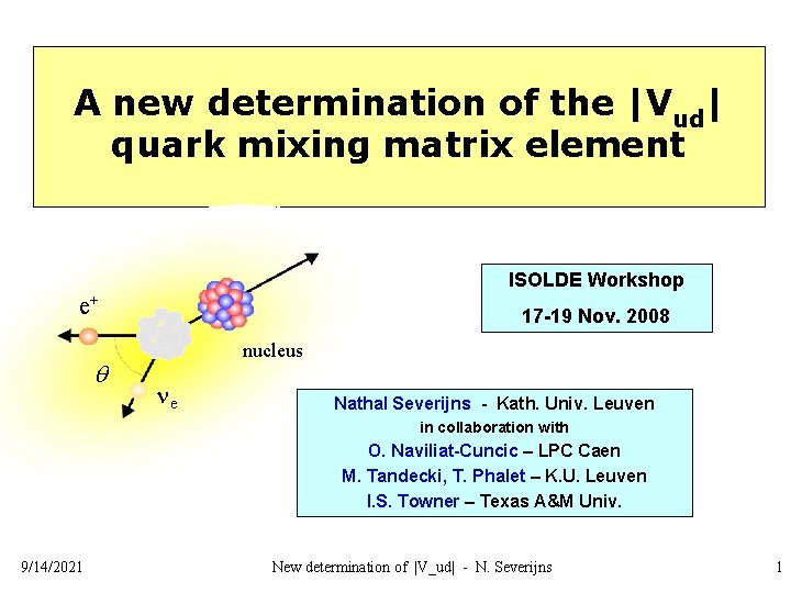 A new determination of the |Vud| quark mixing matrix element ISOLDE Workshop e+ 17