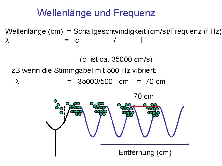 Wellenlänge und Frequenz Wellenlänge (cm) = Schallgeschwindigkeit (cm/s)/Frequenz (f Hz) l = c /