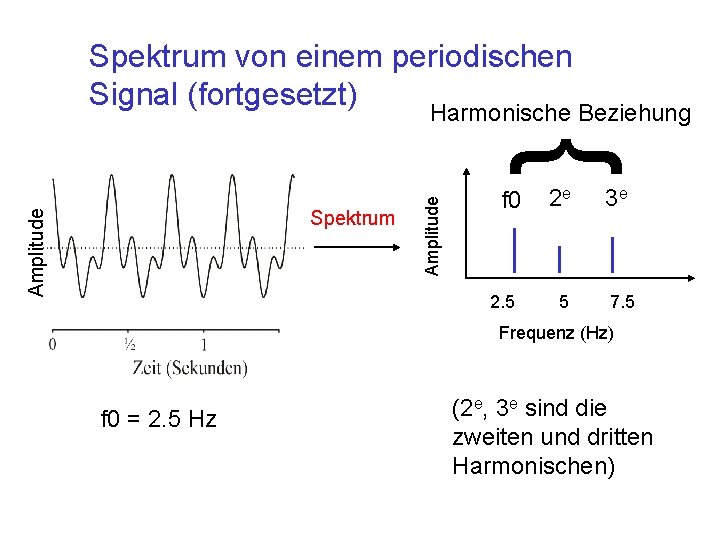 Spektrum von einem periodischen Signal (fortgesetzt) Harmonische Beziehung Amplitude { Spektrum f 0 2.