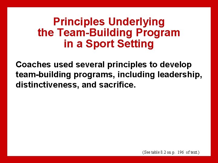 Principles Underlying the Team-Building Program in a Sport Setting Coaches used several principles to