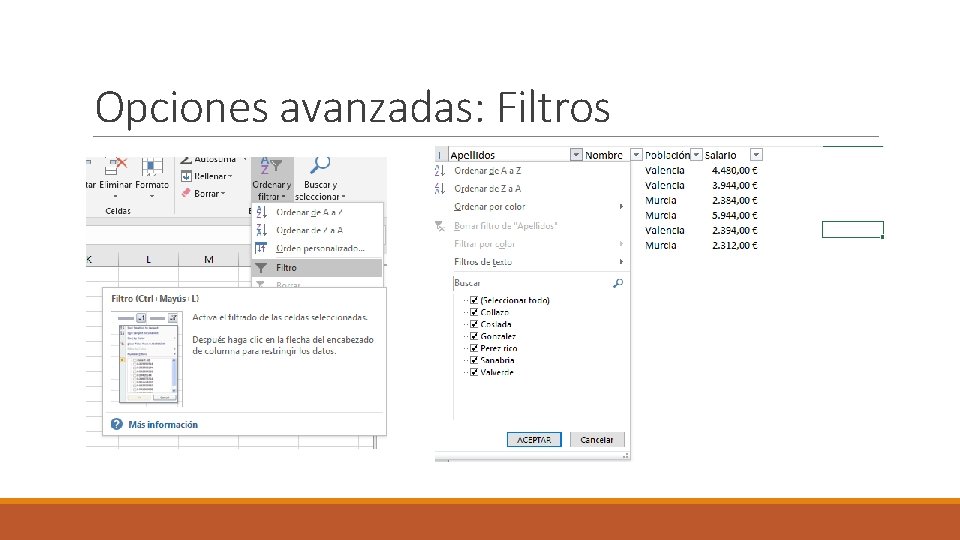 Opciones avanzadas: Filtros 