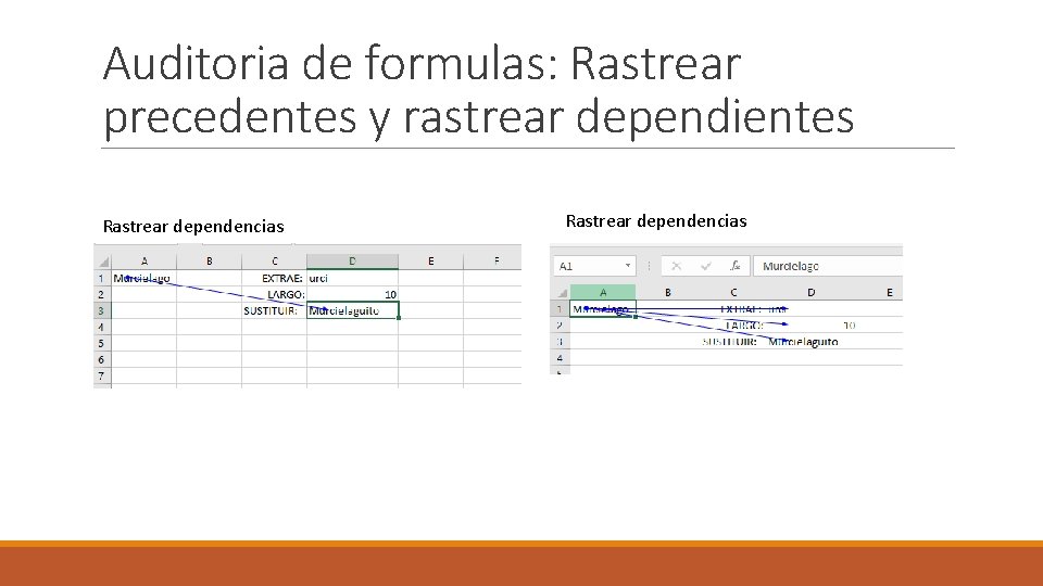 Auditoria de formulas: Rastrear precedentes y rastrear dependientes Rastrear dependencias 