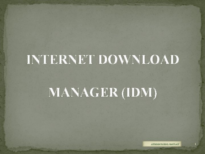 INTERNET DOWNLOAD MANAGER (IDM) 1 