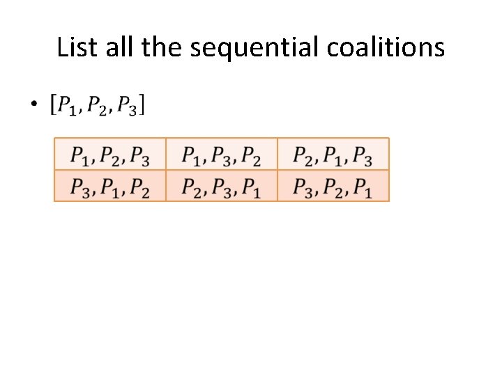 List all the sequential coalitions • List all the sequential coalitions •