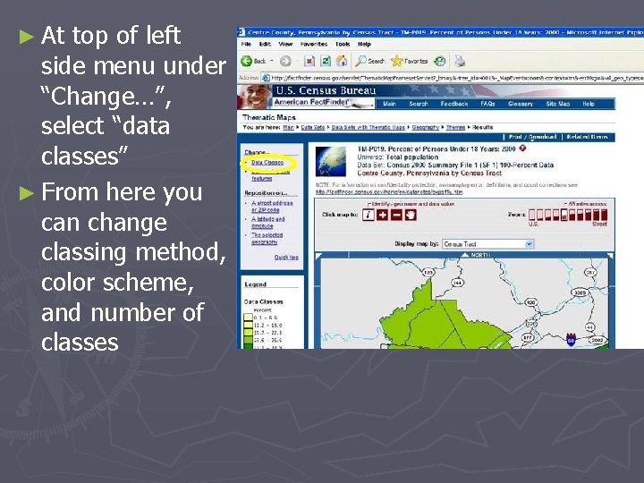 ► At top of left side menu under “Change…”, select “data classes” ► From
