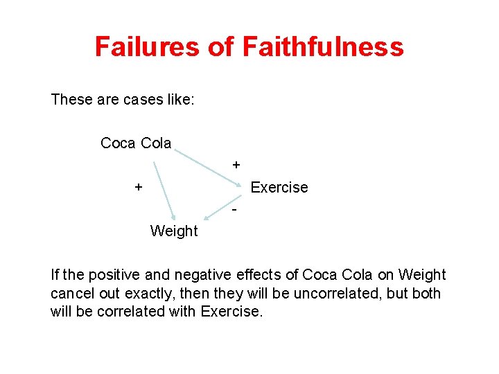 Failures of Faithfulness These are cases like: Coca Cola + + Exercise Weight If