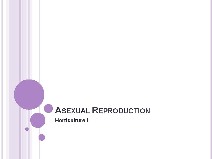 ASEXUAL REPRODUCTION Horticulture I 