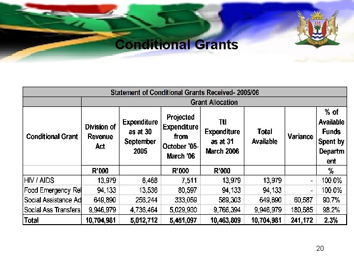 Conditional Grants 20 Conditional Grants 20