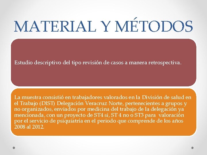 MATERIAL Y MÉTODOS Estudio descriptivo del tipo revisión de casos a manera retrospectiva. La