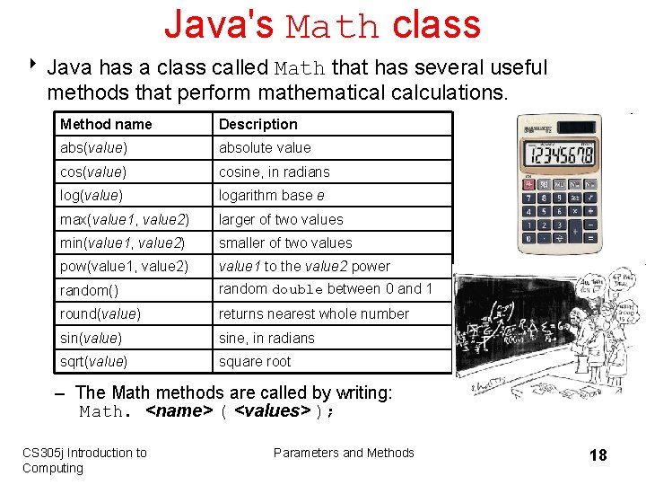 Java's Math class 8 Java has a class called Math that has several useful