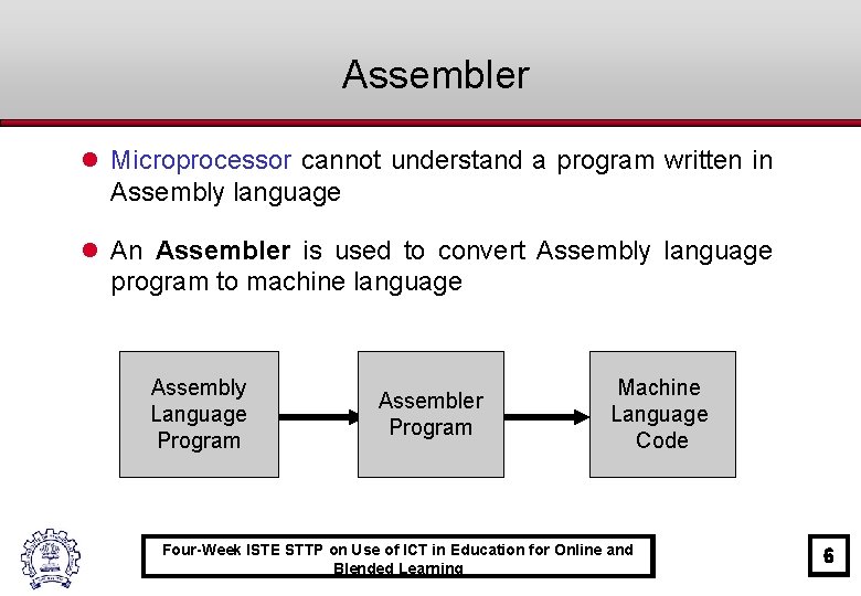 Assembler l Microprocessor cannot understand a program written in Assembly language l An Assembler