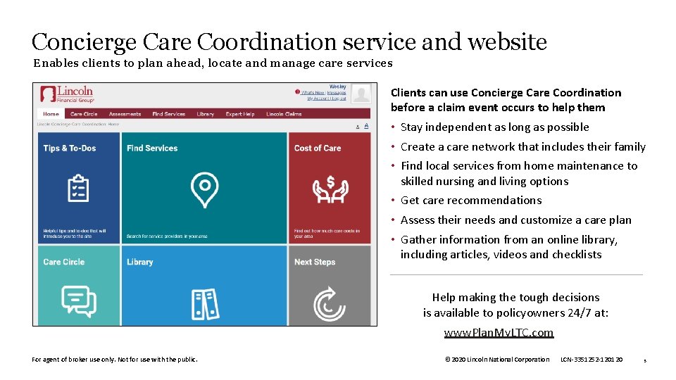 Concierge Care Coordination service and website Enables clients to plan ahead, locate and manage