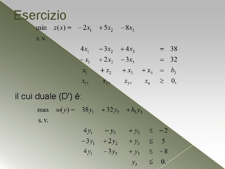 Esercizio il cui duale (D') è: 