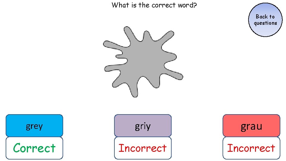 What is the correct word? Back to questions grey griy grau Correct Incorrect What is the correct word? Back to questions grey griy grau Correct Incorrect