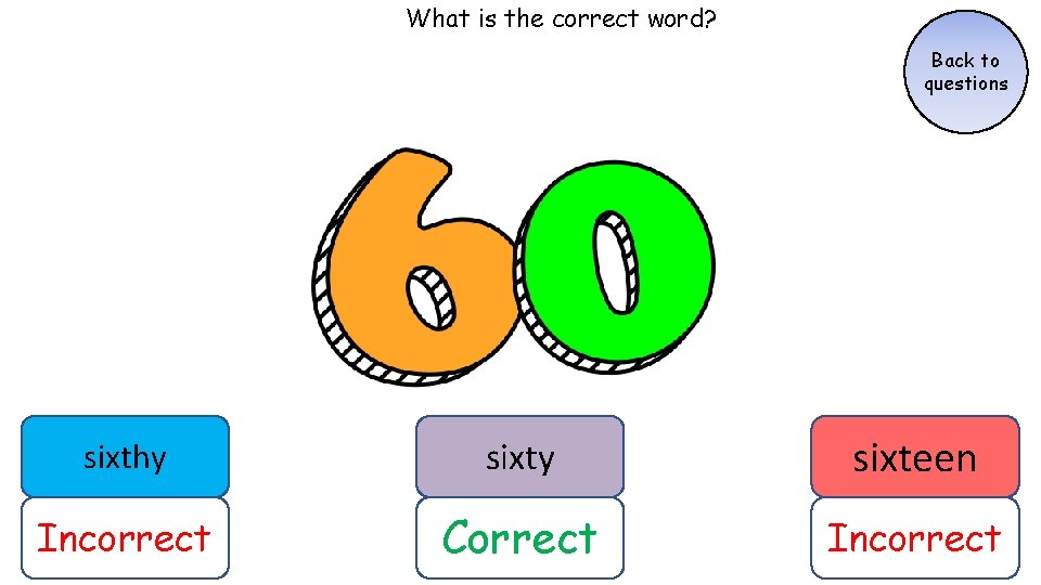 What is the correct word? Back to questions sixthy sixteen Incorrect Correct Incorrect What is the correct word? Back to questions sixthy sixteen Incorrect Correct Incorrect